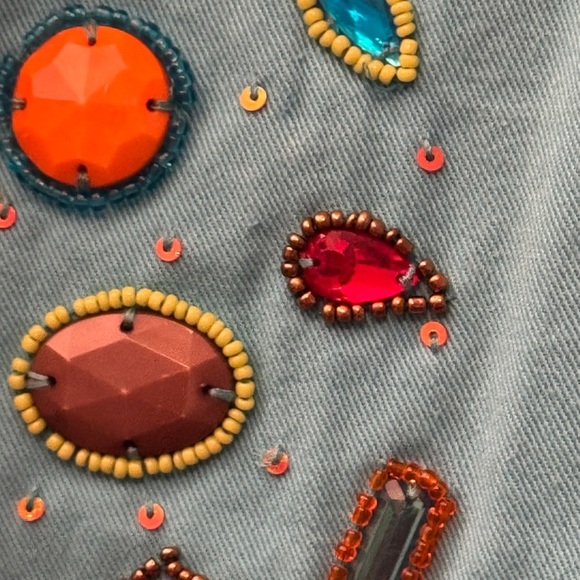 Life Style Jacket Womens Aqua Blue Stone Embellished Coat Sequin Hook Eye Size M - Picture 4 of 14